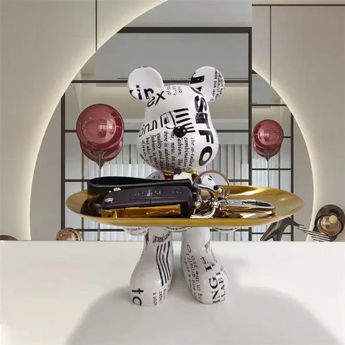 21cm Graffiti Bear Ornament Figurine Home Decoration Animal Statue Keys Storage Shelf Modern Room Sculpture Table Decor Gift
