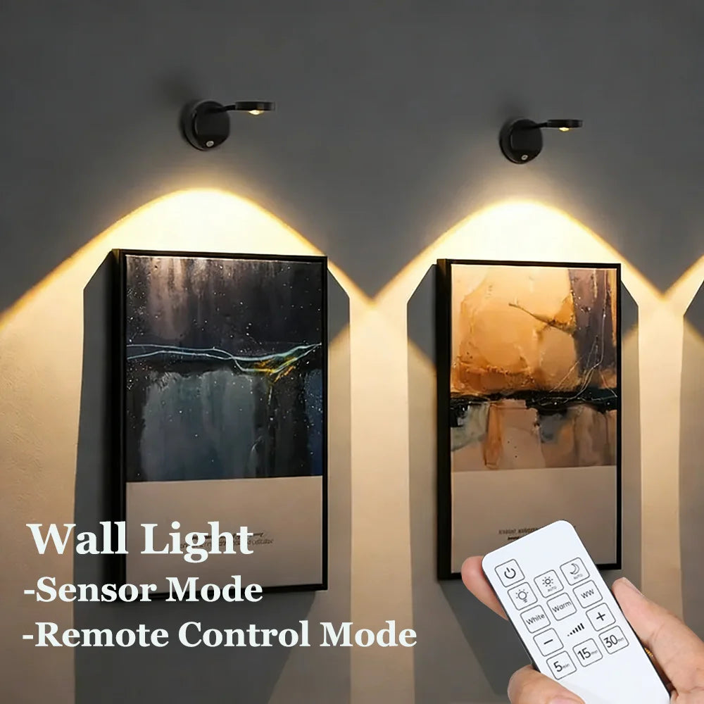 USB Rechargeable Intelligent Human Sensing Wireless Wall Light Dimmable Led Spotlight for Lighting Paintings Pictures 3 Colors