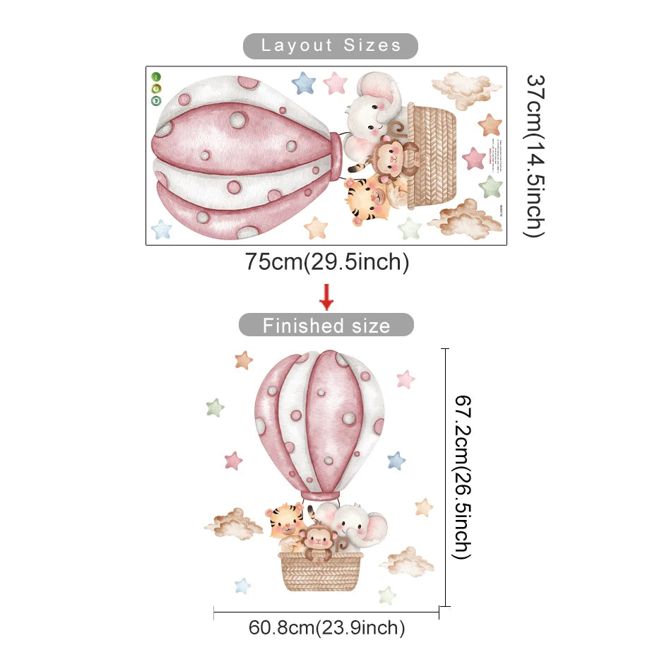 Cartoon Hot Air Balloon Animals Bear Rabbits Wall Stickers for Child Room Boy Room Decoration Nursery Baby Room Decoration Decal