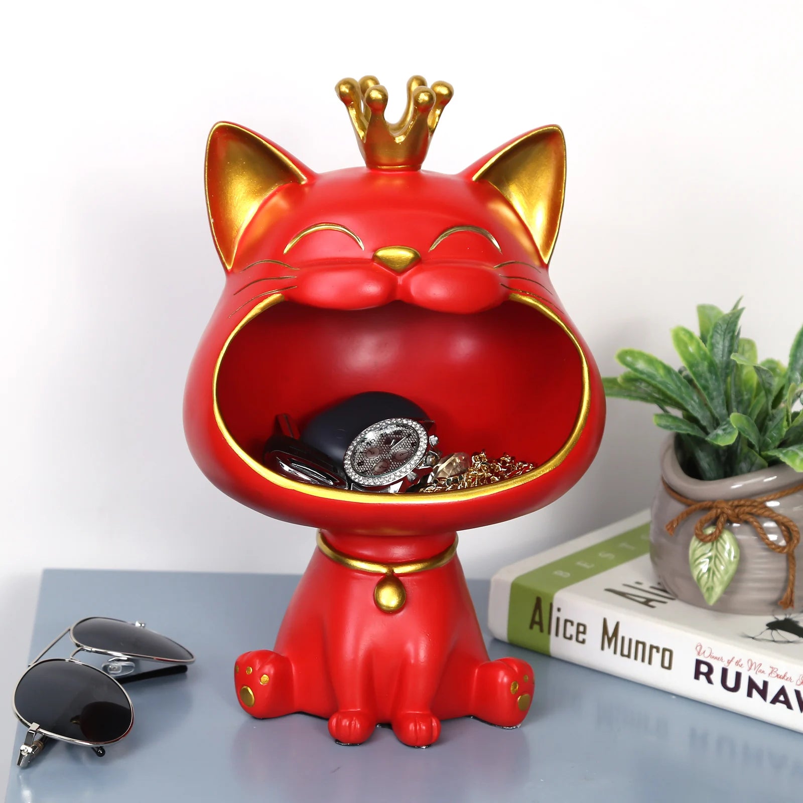 NEW Fortune Crown Big Mouth Cat Entrance Key Storage Tray Decorative Ornament, Light Luxury Housewarming Gift Sculpture