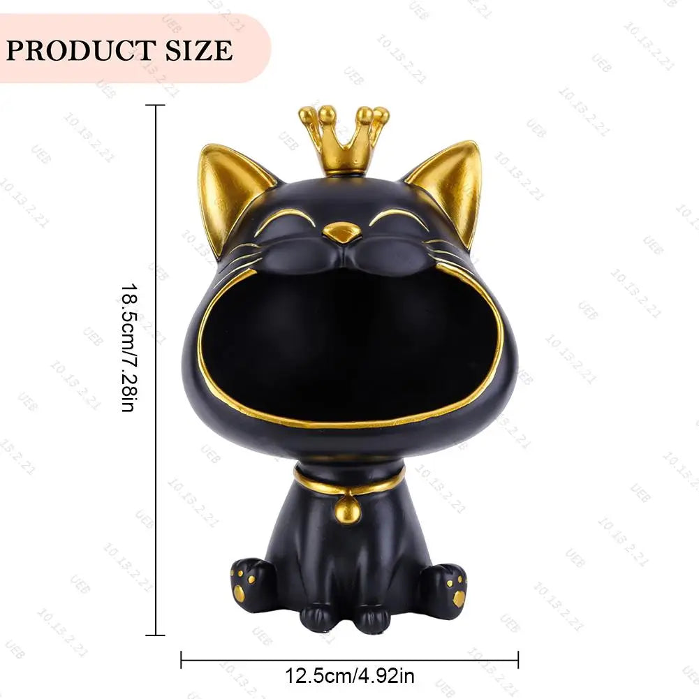 NEW Fortune Crown Big Mouth Cat Entrance Key Storage Tray Decorative Ornament, Light Luxury Housewarming Gift Sculpture