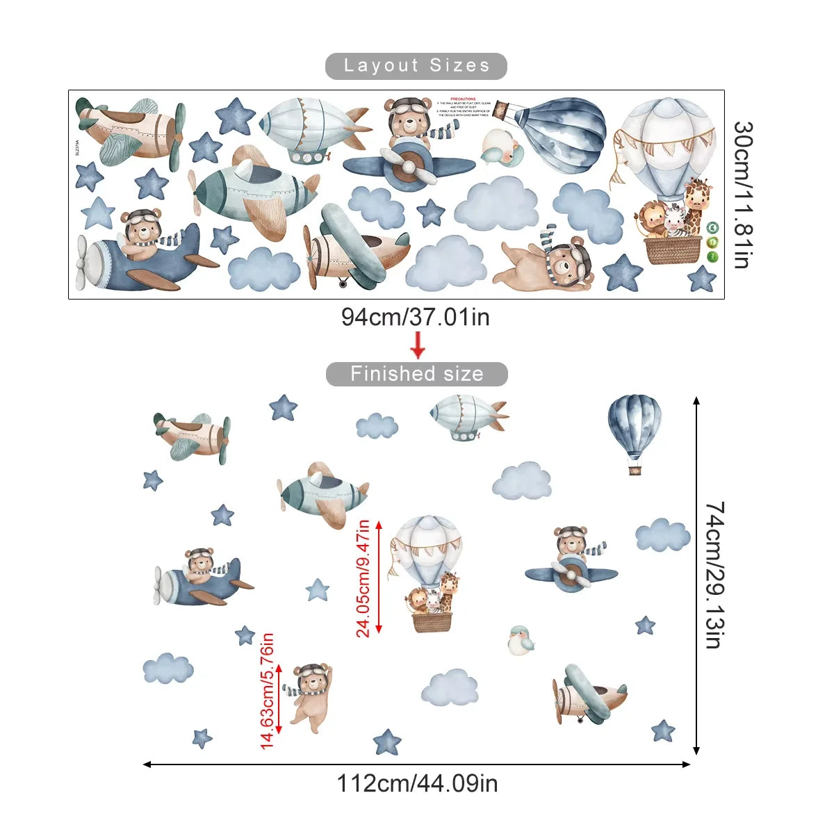 Cartoon Hot Air Balloon Animals Bear Rabbits Wall Stickers for Child Room Boy Room Decoration Nursery Baby Room Decoration Decal