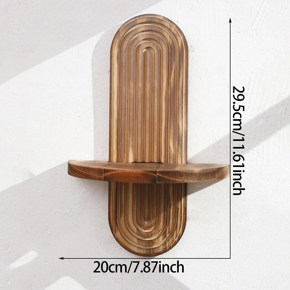 1Pc Wooden Wall Mounted Shelves, Boho Style Rack, Modern Home Decor for Living Room, Bathroom Display Decoration