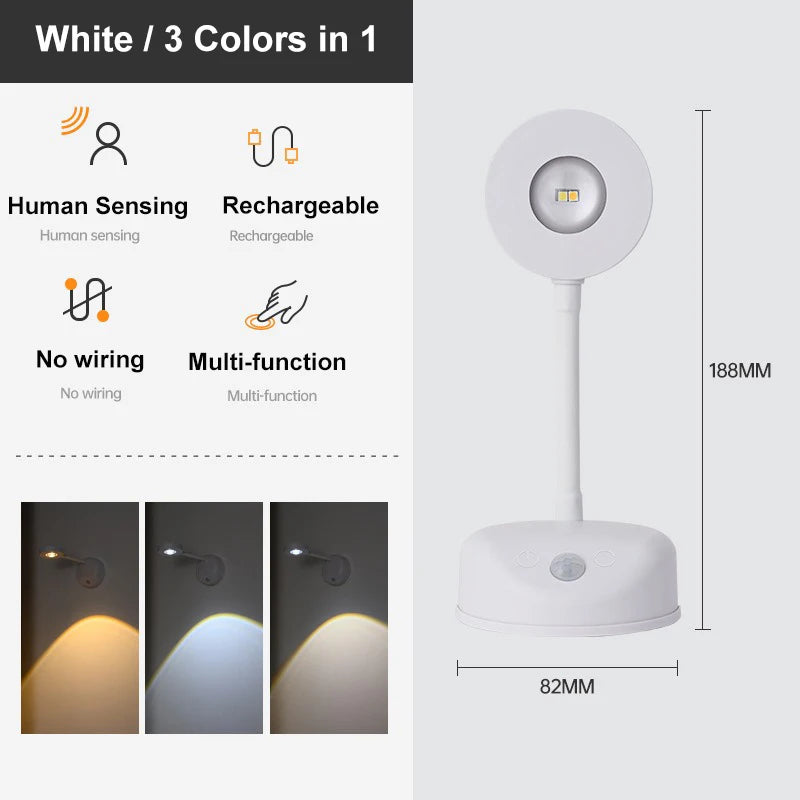 USB Rechargeable Intelligent Human Sensing Wireless Wall Light Dimmable Led Spotlight for Lighting Paintings Pictures 3 Colors