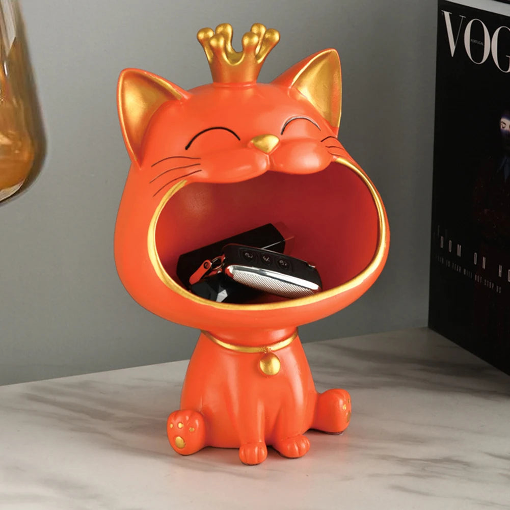NEW Fortune Crown Big Mouth Cat Entrance Key Storage Tray Decorative Ornament, Light Luxury Housewarming Gift Sculpture
