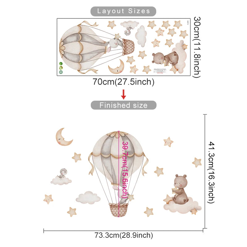 Cartoon Hot Air Balloon Animals Bear Rabbits Wall Stickers for Child Room Boy Room Decoration Nursery Baby Room Decoration Decal