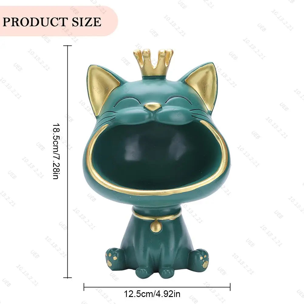 NEW Fortune Crown Big Mouth Cat Entrance Key Storage Tray Decorative Ornament, Light Luxury Housewarming Gift Sculpture