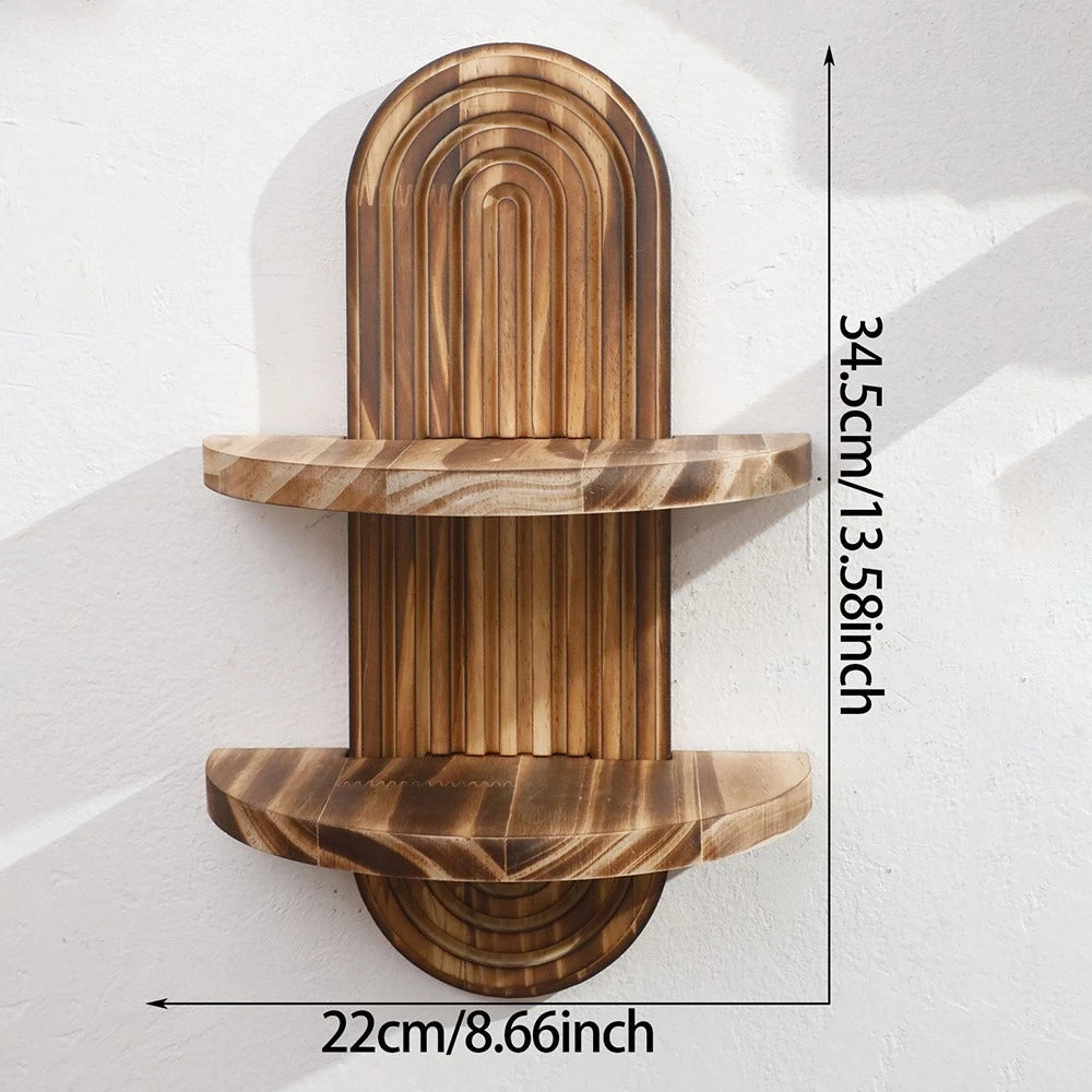 1Pc Wooden Wall Mounted Shelves, Boho Style Rack, Modern Home Decor for Living Room, Bathroom Display Decoration
