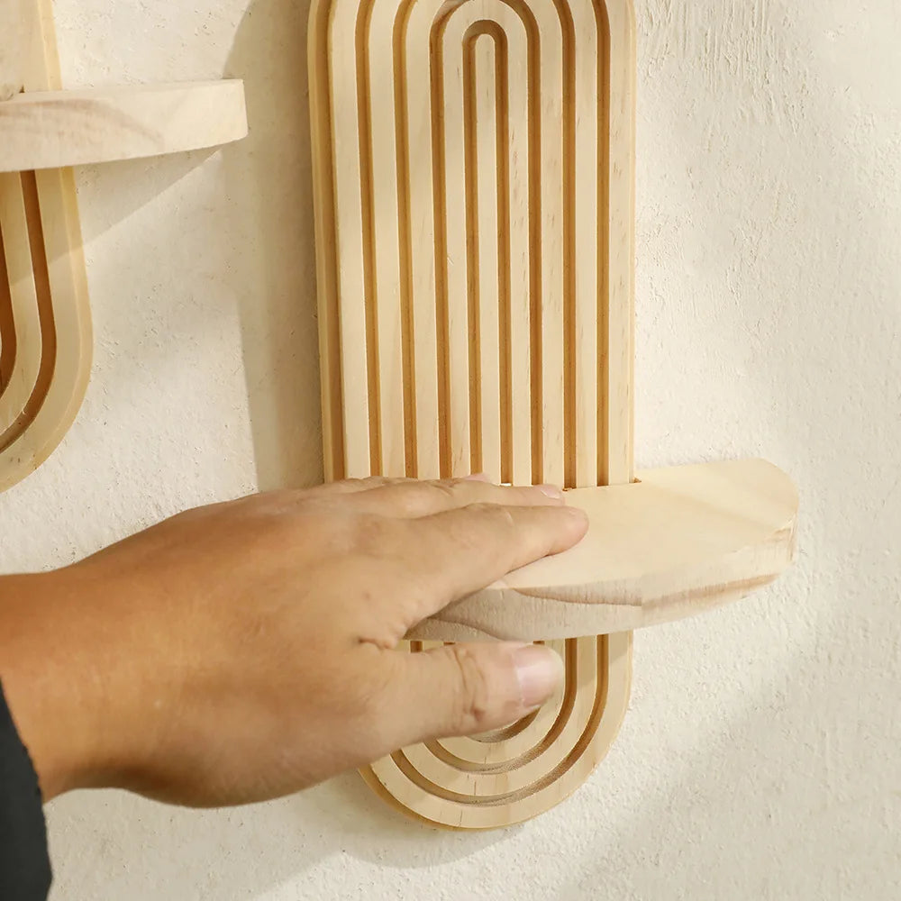 1Pc Wooden Wall Mounted Shelves, Boho Style Rack, Modern Home Decor for Living Room, Bathroom Display Decoration