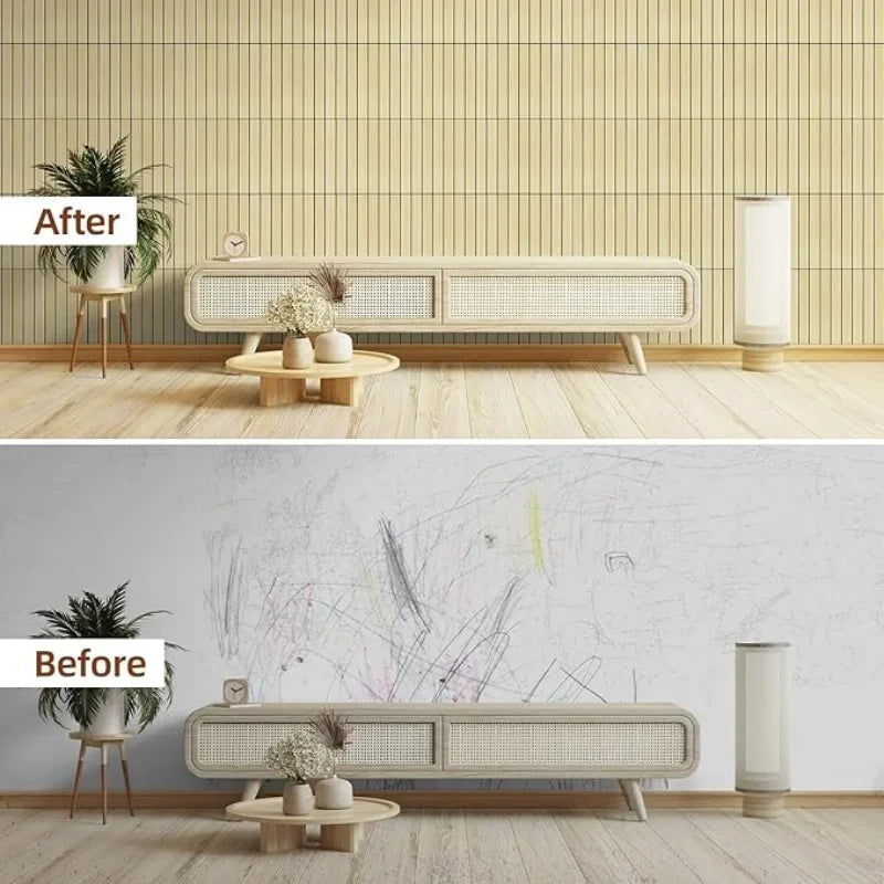 Faux Wood Grain Grille Self-Adhesive Wallpaper for Home Decor Peel and Stick Wall Panels Kitchen Living Room Wall Renovation