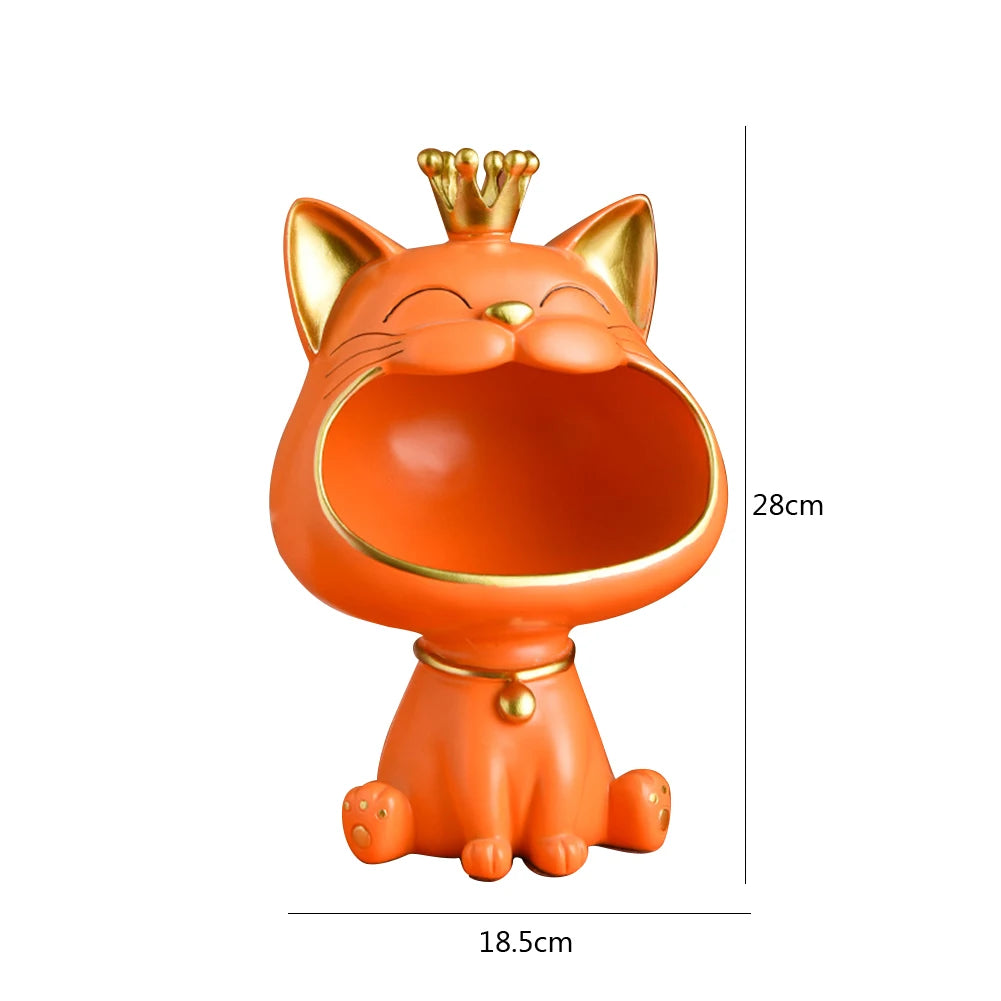 NEW Fortune Crown Big Mouth Cat Entrance Key Storage Tray Decorative Ornament, Light Luxury Housewarming Gift Sculpture