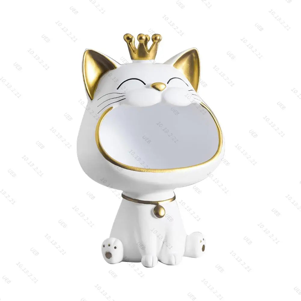 NEW Fortune Crown Big Mouth Cat Entrance Key Storage Tray Decorative Ornament, Light Luxury Housewarming Gift Sculpture