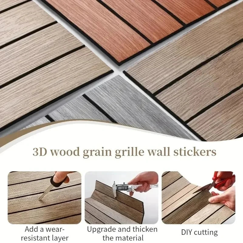 Faux Wood Grain Grille Self-Adhesive Wallpaper for Home Decor Peel and Stick Wall Panels Kitchen Living Room Wall Renovation