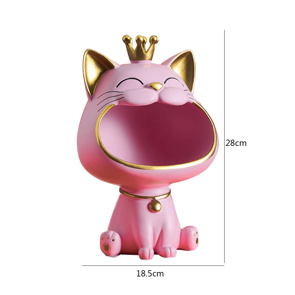 NEW Fortune Crown Big Mouth Cat Entrance Key Storage Tray Decorative Ornament, Light Luxury Housewarming Gift Sculpture