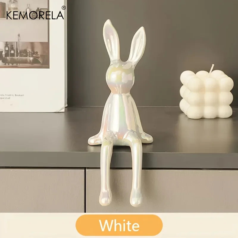 1PCS Ceramic Long-Eared Sitting Rabbit Room Ornaments Statue Luxury Home Decoration Accessories High-End Home Art Aesthetics