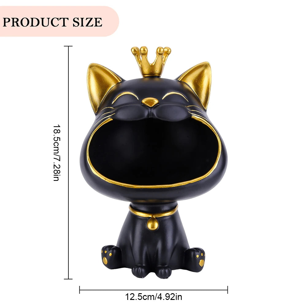 NEW Fortune Crown Big Mouth Cat Entrance Key Storage Tray Decorative Ornament, Light Luxury Housewarming Gift Sculpture
