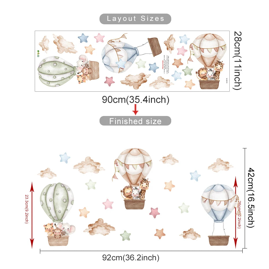 Cartoon Hot Air Balloon Animals Bear Rabbits Wall Stickers for Child Room Boy Room Decoration Nursery Baby Room Decoration Decal