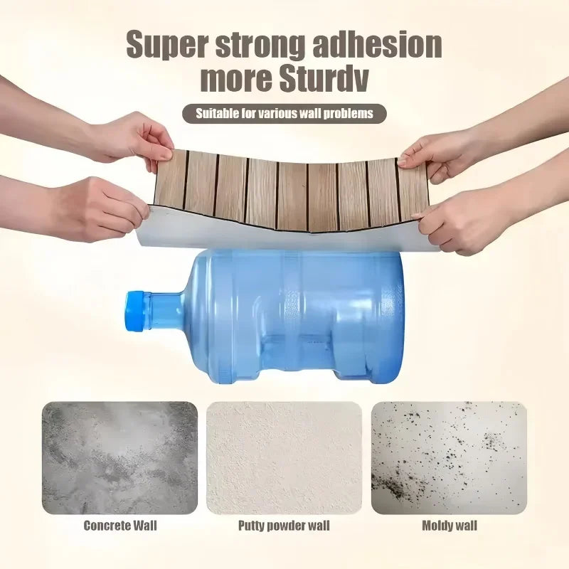 Faux Wood Grain Grille Self-Adhesive Wallpaper for Home Decor Peel and Stick Wall Panels Kitchen Living Room Wall Renovation